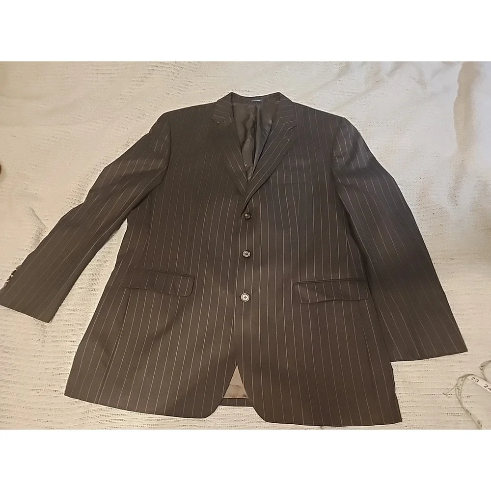 Polo Ralph Lauren Made In China  Suit Jacket Mens 48 L Brown Pinstripe 100% Wool